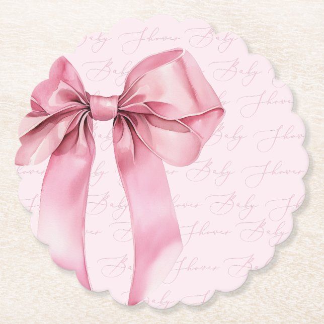 Pink Bow Elegant Kalligraphie Baby Shower Untersetzer (Vorderseite)