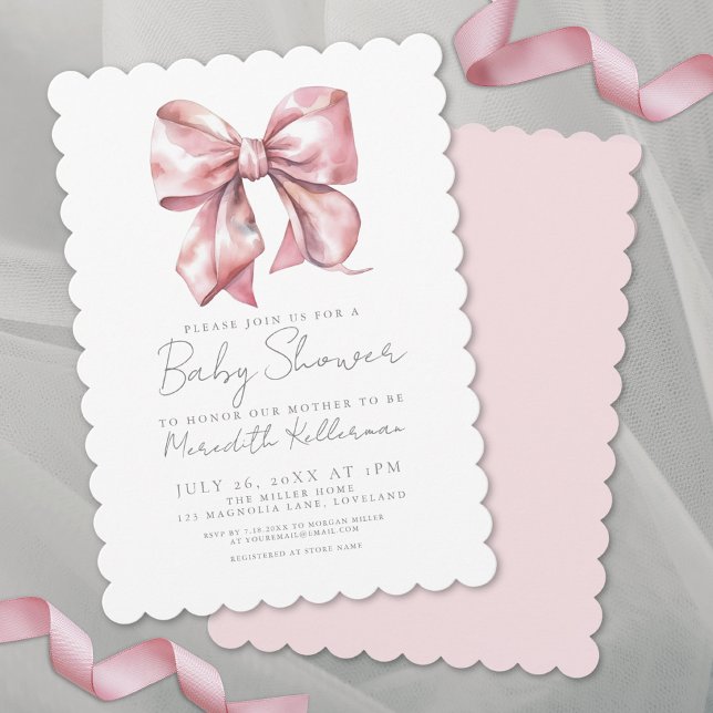 Pink Bow Elegante Coquette Girl Babydusche Einladung (Pink Bow Elegant Coquette Girl Baby Shower Invitation)