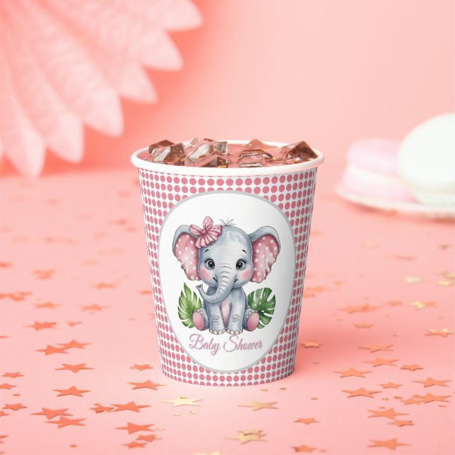 Pink Bow Elephant Girl Baby Dusche Pappbecher (Insitu)
