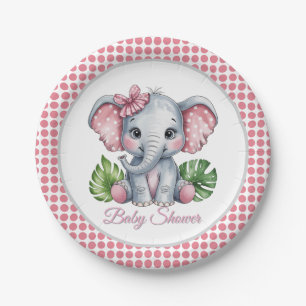 Pink Bow Elephant Girl Baby Dusche Pappteller