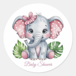 Pink Bow Elephant Girl Baby Dusche Runder Aufkleber