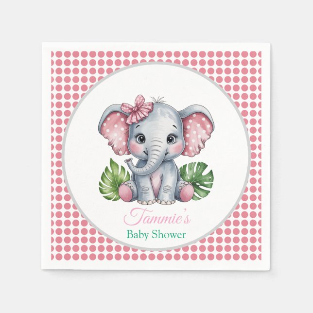Pink Bow Elephant Girl Baby Dusche Serviette (Vorderseite)