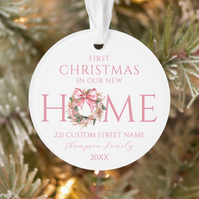 Pink Bow erste Weihnachten in unserem neuen Zuhaus Ornament (Baum)