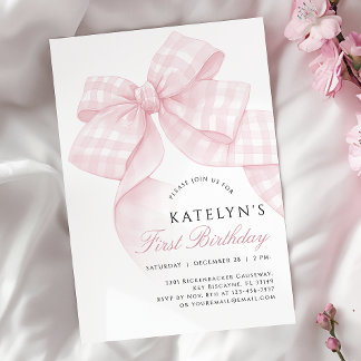Pink Bow Erster Geburtstag Einladung