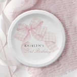 Pink Bow Erster Geburtstag Pappteller<br><div class="desc">Pink Bow erste Geburtstagspapier-Teller</div>
