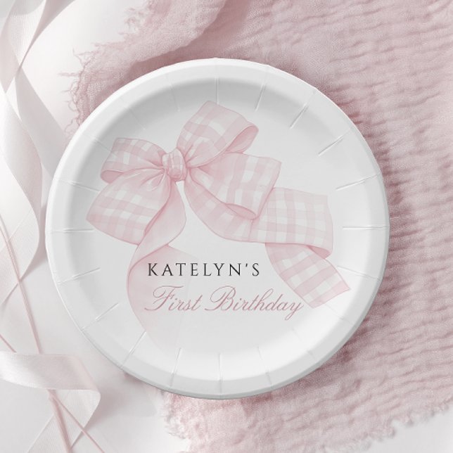 Pink Bow Erster Geburtstag Pappteller (Von Creator hochgeladen)