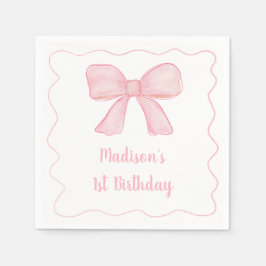 Pink Bow Erster Geburtstag Serviette