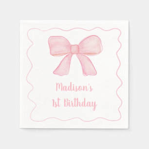 Pink Bow Erster Geburtstag Serviette