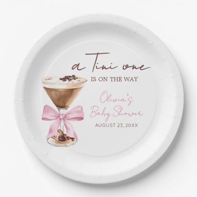 Pink Bow Espresso Martini Baby Shower Pappteller (Vorderseite)