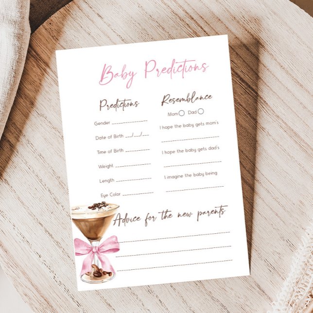Pink Bow Espresso Martini Baby Shower Vorhersage S (Espresso Baby Shower Game)