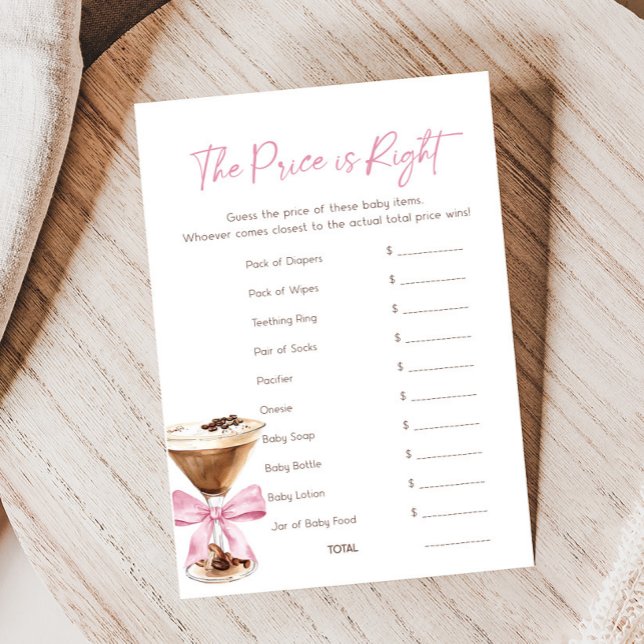 Pink Bow Espresso Martini Dusche Preis Spiel (Espresso Baby Shower Game)