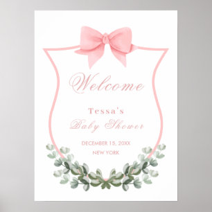 Pink Bow Eucalyptus Wappen Baby Dusche Willkommen Poster