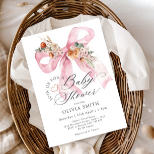 Pink Bow Fall Floral Baby Dusche Einladung