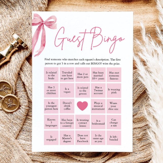 Pink Bow Finden Sie das Bingo Brautparty Game Einladung (Von Creator hochgeladen)