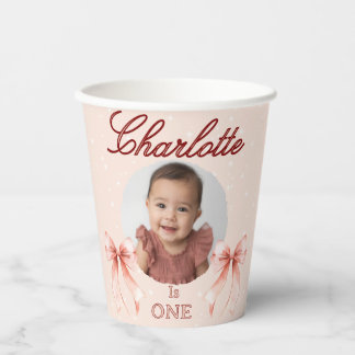 Pink Bow First Birthday! Pappbecher