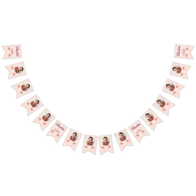 Pink Bow First Birthday! Wimpelkette (Alle)