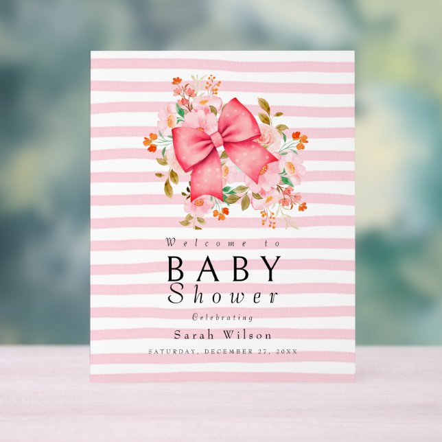Pink Bow Floral Aquarell Babydusche Acrylschild (Neutral)