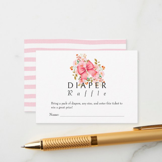 Pink Bow Floral Aquarell Babydusche Begleitkarte (Vorderseite/Rückseite Beispiel)