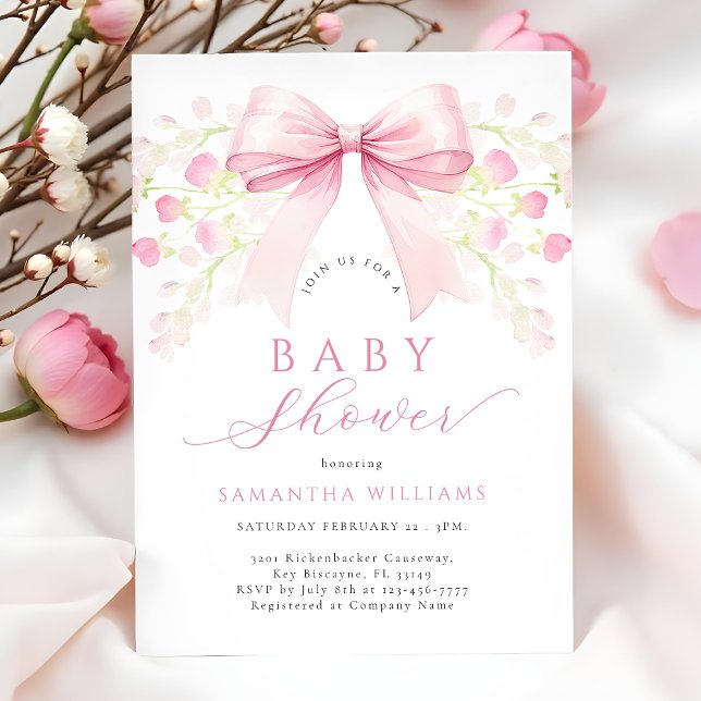 Pink Bow Floral Baby Dusche Einladung (Von Creator hochgeladen)