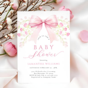 Pink Bow Floral Baby Dusche Einladung