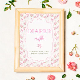 Pink Bow Floral Baby Dusche Windeln Raffle Poster