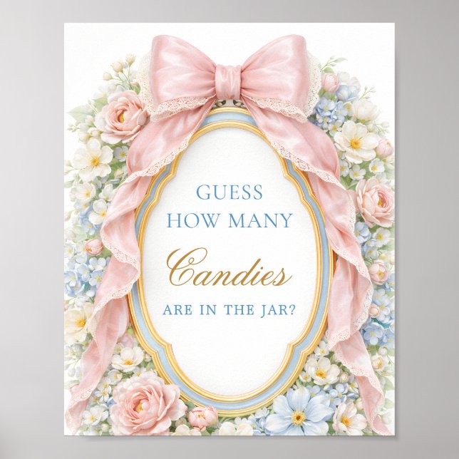 Pink Bow Floral Baby Guess How Many Candies Poster (Vorne)