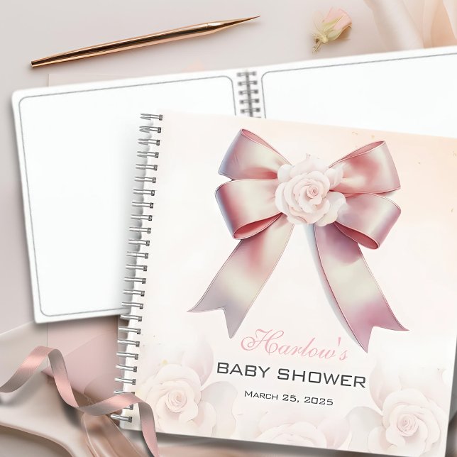 Pink Bow Floral Baby Showbook Notizbuch (Von Creator hochgeladen)