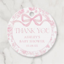 Pink Bow Floral Chinoiserie Baby Shower Fevor Tags