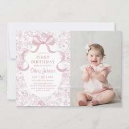 Pink Bow Floral Chinoiserie Toile Geburtstag Foto Einladung