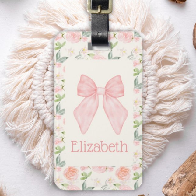 Pink Bow Floral Coquette Ästhetische Schultasche T Gepäckanhänger (Von Creator hochgeladen)