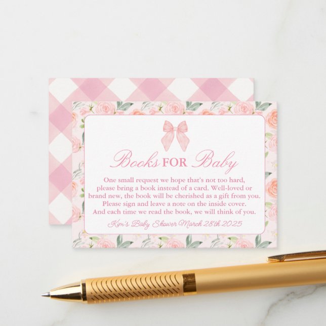 Pink Bow Floral Coquette Babydusche Umschließung Begleitkarte (Vorderseite/Rückseite Beispiel)