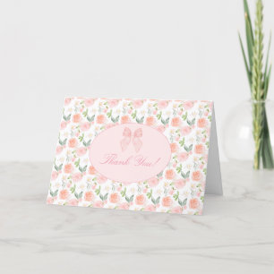 Pink Bow Floral Coquette Gingham Girl Babydusche Dankeskarte
