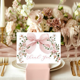 Pink Bow Floral Girl Baby Shower Thank You Card Dankeskarte