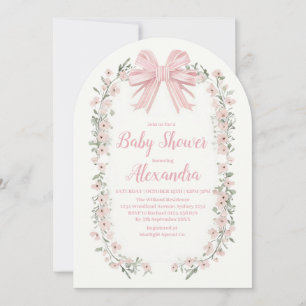 Pink Bow Floral Girl Babydusche Einladung