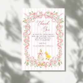 Pink Bow Floral Goose Baby Shower  Dankeskarte