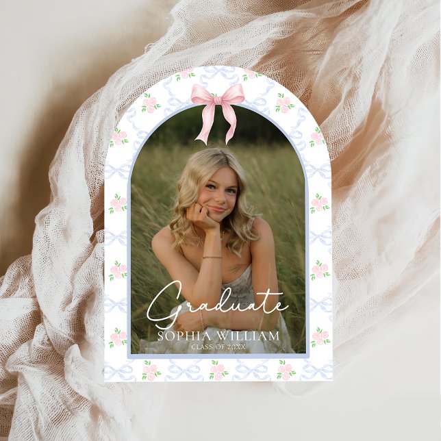 Pink Bow Floral Graduation Party Einladung (Von Creator hochgeladen)