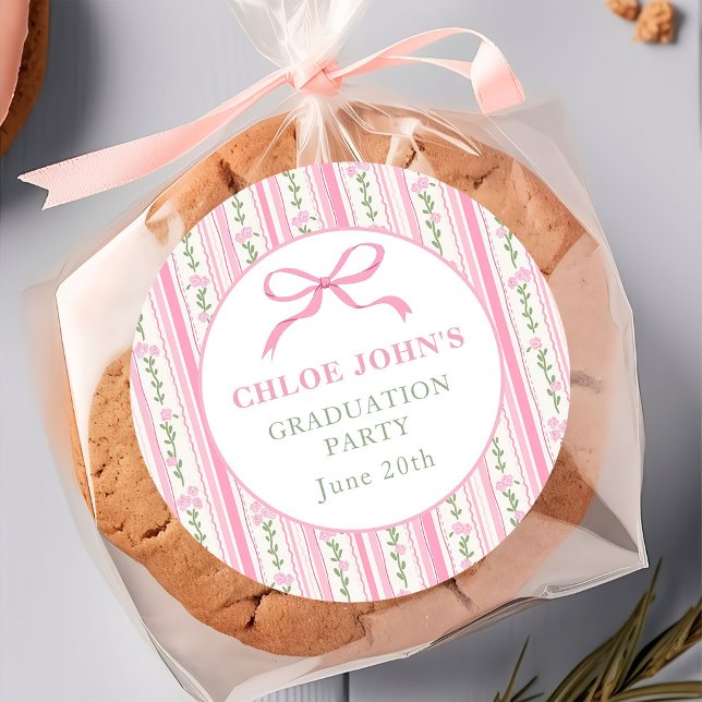 Pink Bow Floral Graduation Runder Aufkleber (Von Creator hochgeladen)