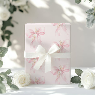 Pink Bow Floral Kirsche Blüte Babydusche Geschenkpapier
