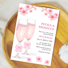 Pink Bow Floral Petals and Prosecco Bridal Shower Einladung