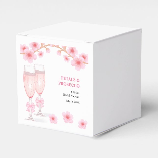 Pink Bow Floral Petals and Prosecco Bridal Shower  Geschenkschachtel (Vorderseite)