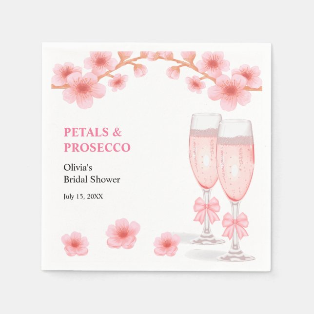 Pink Bow Floral Petals and Prosecco Bridal Shower  Serviette (Vorderseite)