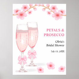 Pink Bow Floral Petals & Prosecco Bridal Shower Poster