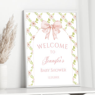 Pink Bow Floral Rose Baby Girl Dusche Willkommen Poster