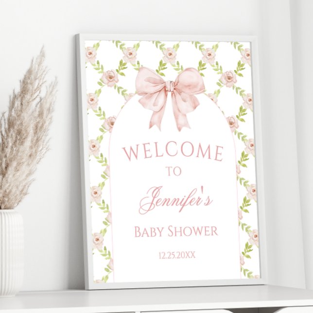 Pink Bow Floral Rose Baby Girl Dusche Willkommen Poster (Von Creator hochgeladen)