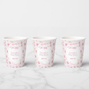 Pink Bow Floral Rose Vintag Babydusche Pappbecher