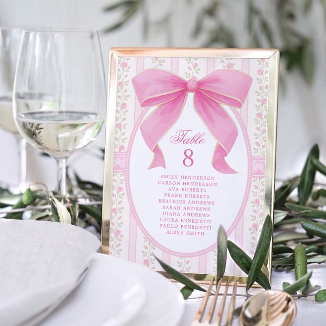 Pink Bow Floral Roses Seating Chart Table Number Tischnummer (Von Creator hochgeladen)
