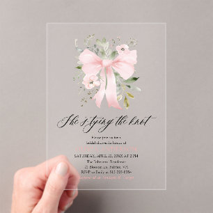 Pink Bow Floral Sie bindet das Brautparty des Knot Acryleinladungen