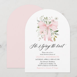 Pink Bow Floral Sie bindet das Brautparty des Knot Einladung
