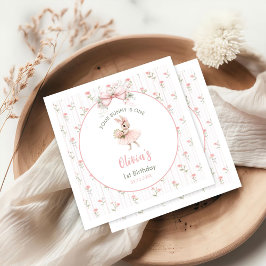 Pink Bow & Floral Some Bunny is One 1st Birthday Serviette