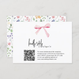Pink Bow floral Wedding Digital RSVP Card Qr Code Einladung